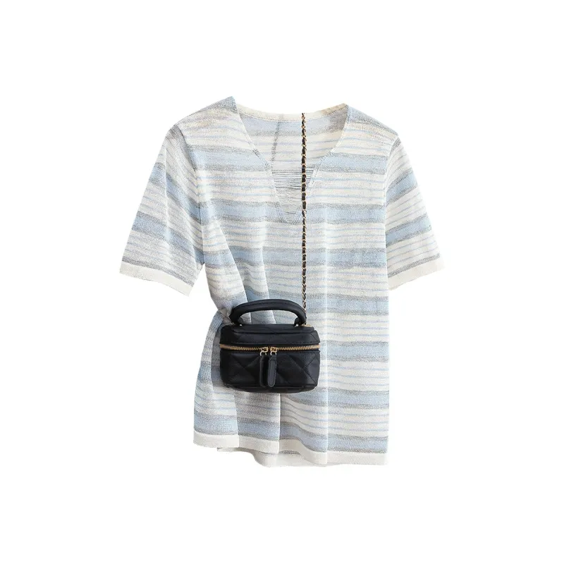 TOUCH Knitwear Women's Blue Gray Stripes-0