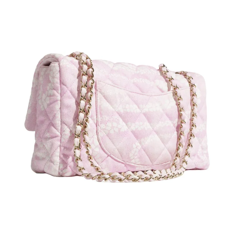 CHANEL Coco Denim Shoulder Bag Extra Large Women's Light Pink & White-2