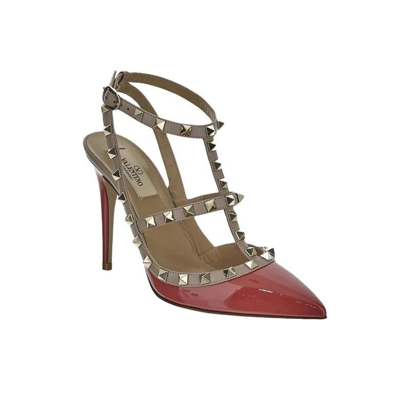 Valentino Rockstud Slim Heel High Heels 10cm Women's Red-2