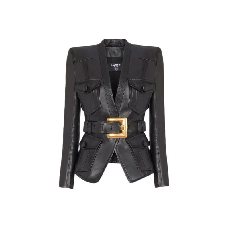 BALMAIN Belted Leather Jacket-0