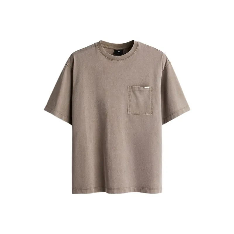 H&M T Shirts Men Dark Beige-0