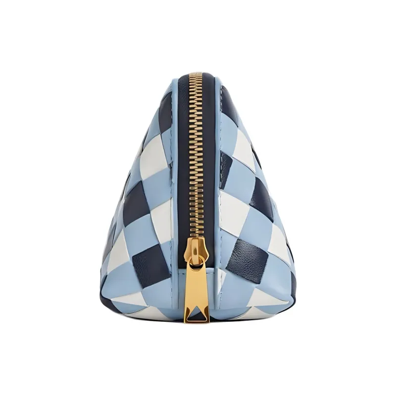 Bottega Veneta Sheepskin Makeup Bag Trumpets Women's Dark Blue & Ice Blue & White-1