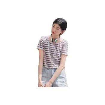 ZIHAN T Shirts Women's Red Stripes