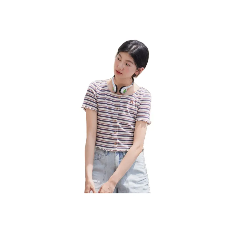 ZIHAN T Shirts Women's Red Stripes-0