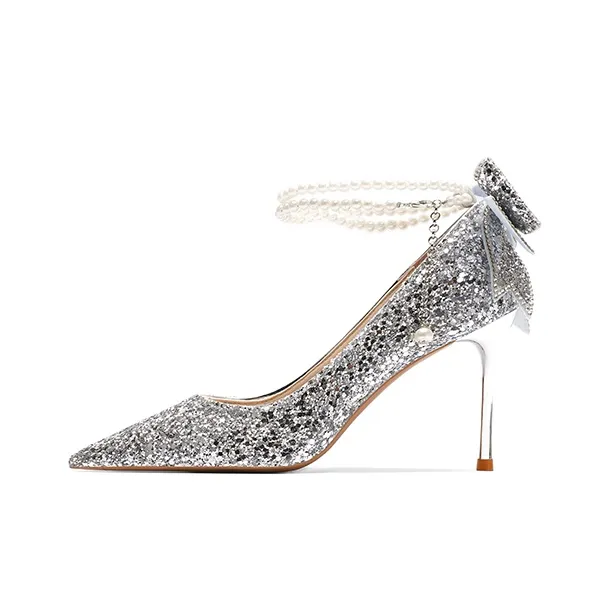 Crelinkxlat French Fairy Soft Princess Crystal Unlined Shoes Slim Heel High Heels Women's-18