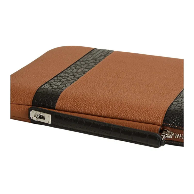 HERMES Little Bull Leather Briefcase Women's 41 Havane Havana Coffee-7