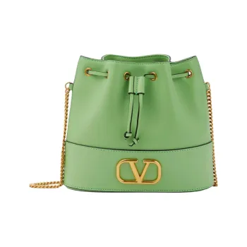 Valentino VLogo Signature Leather Bucket Bag, Shoulder Bag, Crossbody Bag Women's Green