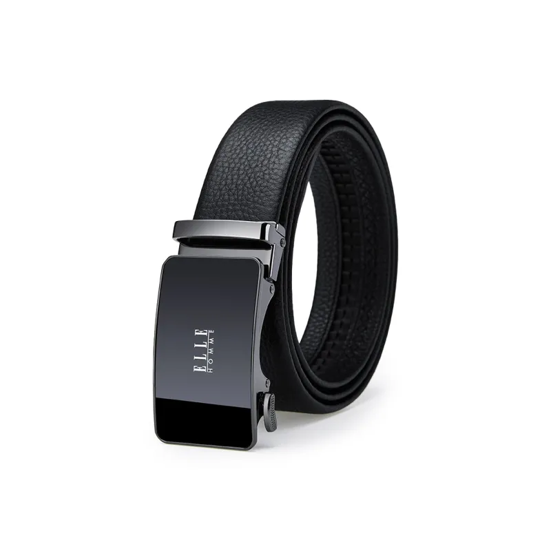ELLE HOMME Top Grain Cow Leather Premium Elegance Comfortable Belt Men's Gunmetal, Gold Width 3.5cm-0