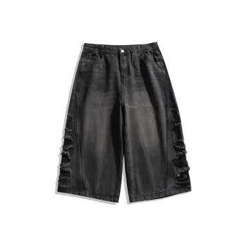 VSCH Denim Shorts Men Black Gray Color