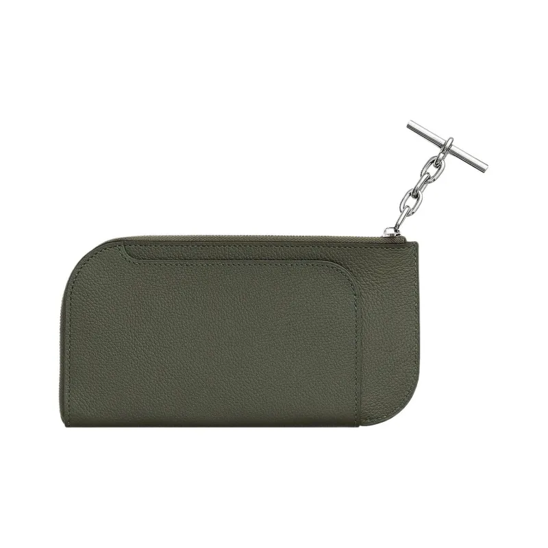 HERMES Evercolor Calfskin Cell Phone Pouch Small Size Women's C6 Vert De Gris Gray Green-0