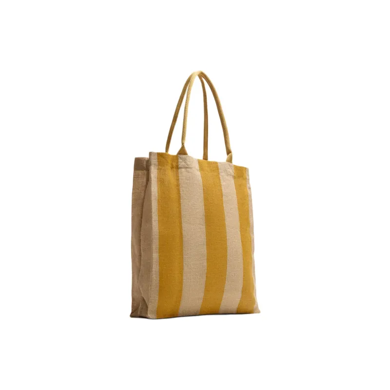 ZARA Jute Tote Bag, Shopping Bag, Shoulder Bag Unisex Yellow & Beige-1