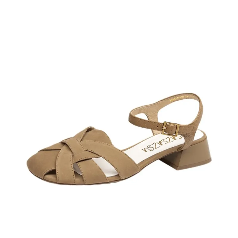 ZSAZSAZSU Island Summer Roman Sandals 3.5cm Women's Brown-1