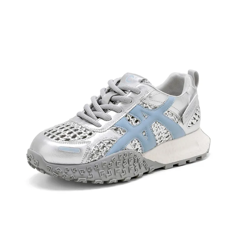 C°BANNER Casual Shoes Women's Low Top Silver Blue/White/Yellow/White-1
