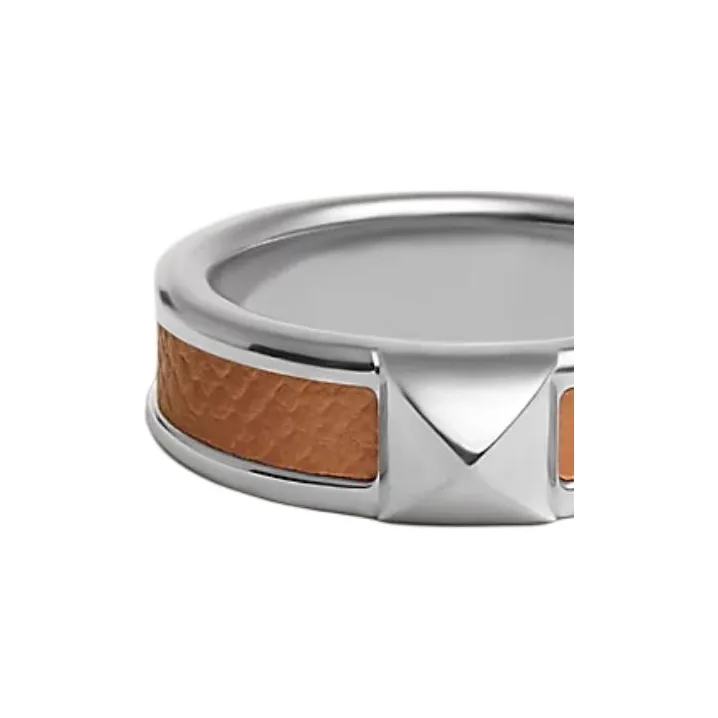 HERMES Calfskin, Metal, Leather, Palladium Plated Rings Women's Silver-1