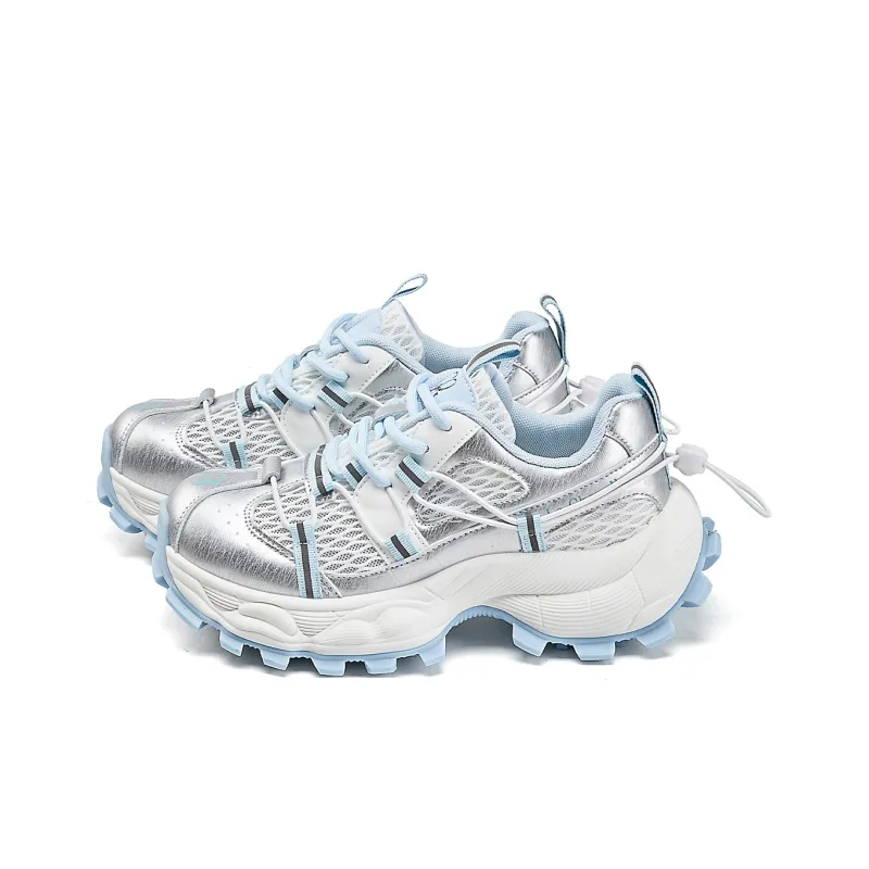 La Chapelle Anti Slip Wear Resistant Low Top Chunky Sneakers Women's Blue-4