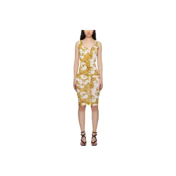 VERSACE JEANS Sleeveless Dress Women's Gold White