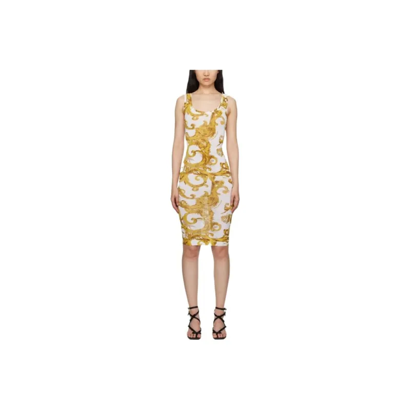 VERSACE JEANS Sleeveless Dress Women's Gold White-0