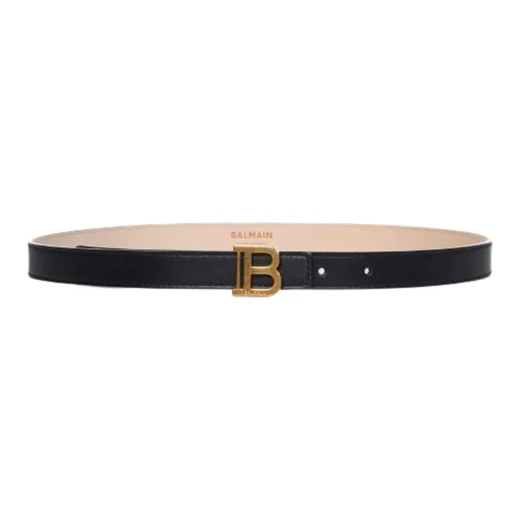 BALMAIN Leather Belt Unisex Black 2CM-0