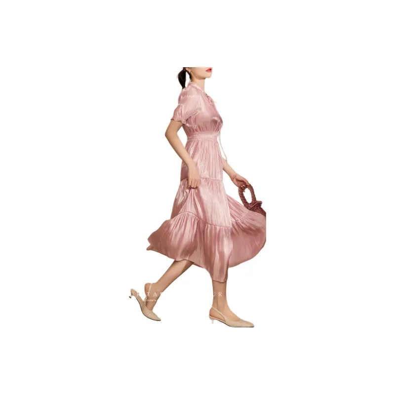 QIAOYUHUAZUN Short Sleeved Dresses Women's Pink-6