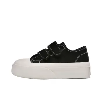 Ordifen Low Top Canvas Shoes Women's Black With White Stitching