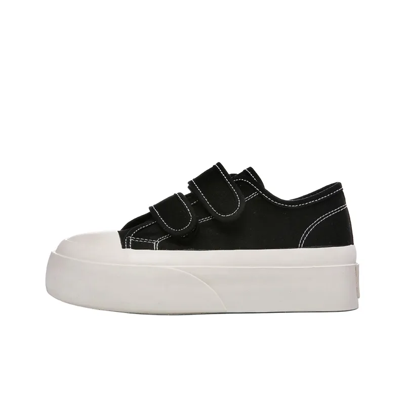 Ordifen Low Top Canvas Shoes Women's Black With White Stitching-0