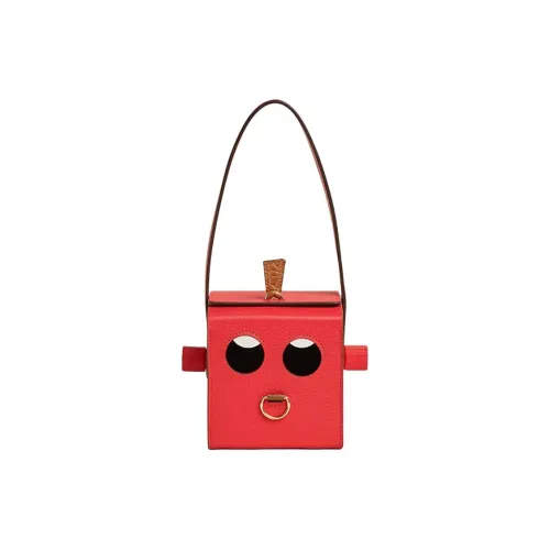 HERMES Bullock Leather With Goatskin And Crocodile Leather Square Bag Handbag Women's Red