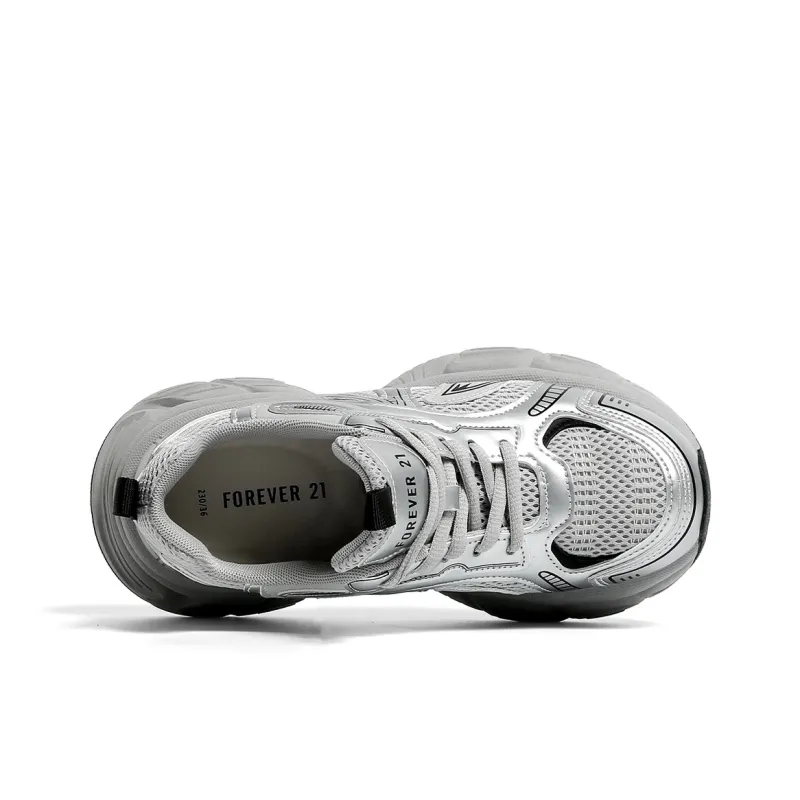 FOREVER 21 Abrasion Resistant Slip Resistant Low Top Chunky Sneakers Women's Silver-3