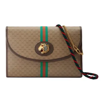 GUCCI Rajah Canvas With Leather Chain Shoulder Bag Crossbody Bag Handbag Women's Brown