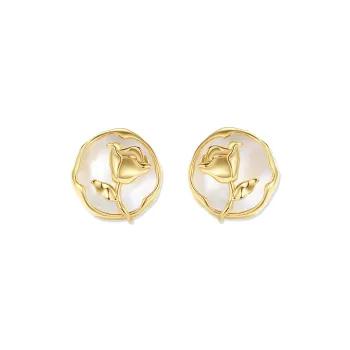 OOAK Rose Poet Collection 18K Gold Plated Copper Clip On Earrings Women's
