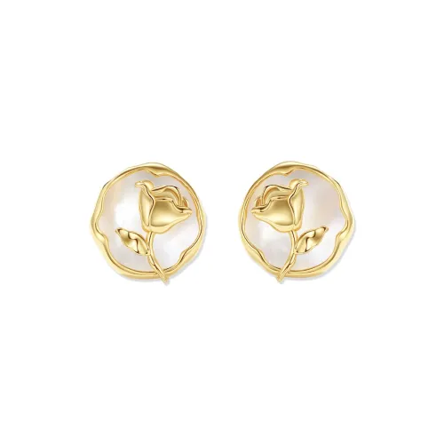 OOAK Rose Poet Collection 18K Gold Plated Copper Clip On Earrings Women's