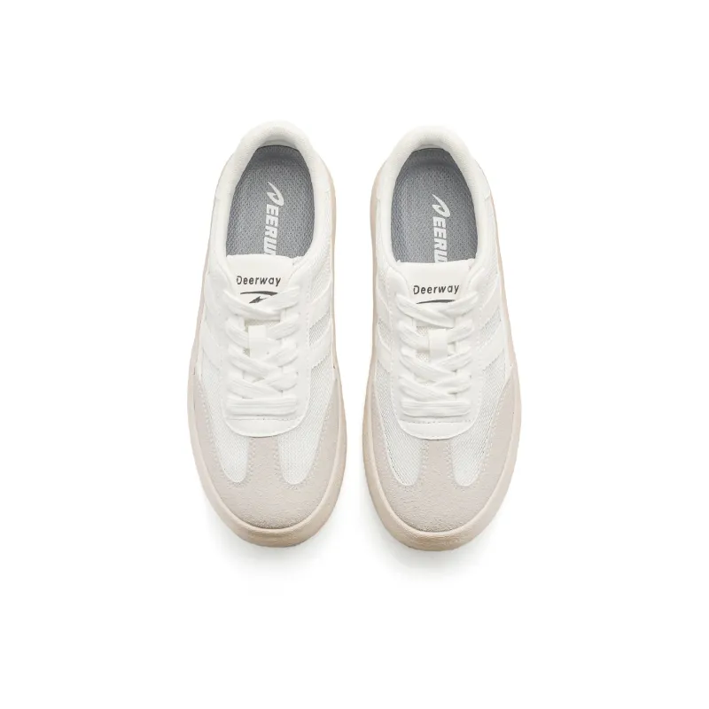 DEERWAY Abrasion Resistant Breathable Slip Resistant Low Top Skateboard Shoes Women's White Gray-3