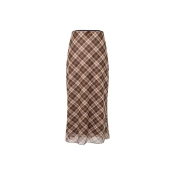 UENA Casual Long Skirts Women's Beige Coffee Plaid Pattern in Stock