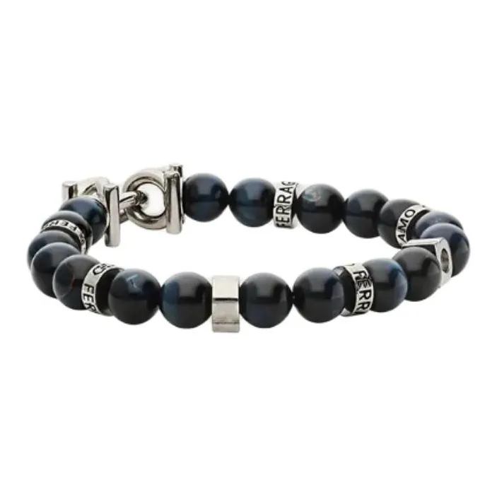 FERRAGAMO Molten Rock Pearl, Brass, Semi Precious Stone Bracelets Men's Black-1
