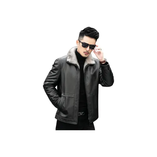 JIMU Leather Jacket Men's Black