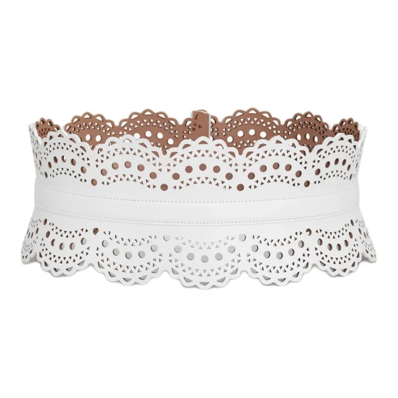 Alaia Calfskin, Lambskin Leather Belts Unisex White 12CM-1