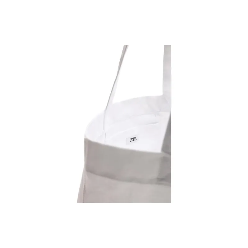 ZARA Cotton Tote Bag, Shopping Bag, Shoulder Bag Unisex White & Green-3