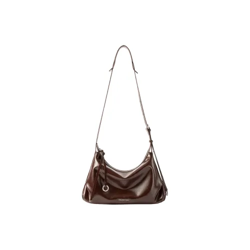 AMAZING SONG Cow Leather Shoulder Bag Regular Women's Dark Chocolates/Cream Yellow/Elegant Black