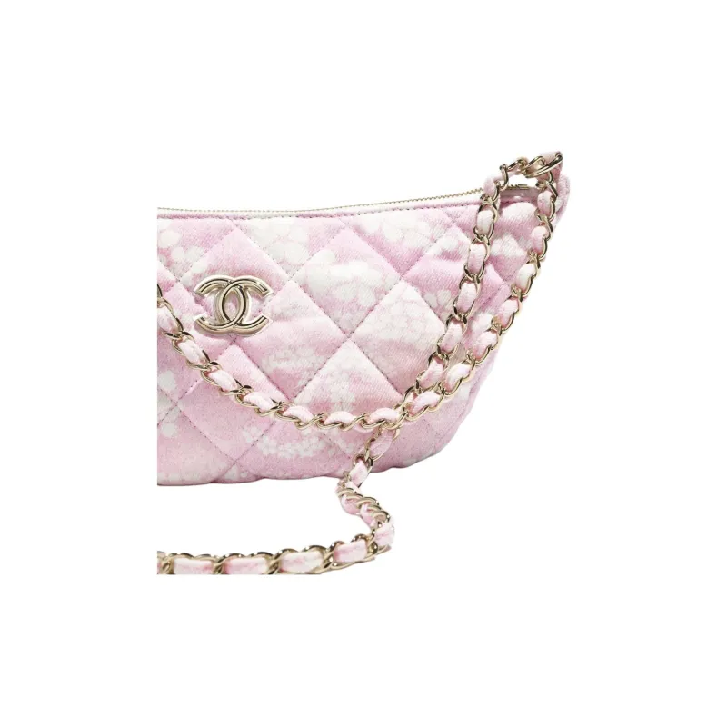 CHANEL Coco Denim Hobo Bag Shoulder Bag Tubas Women's Light Pink & White-2