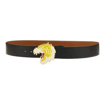 KENZO Calfskin Leather Belts Men's Black Width 4CM