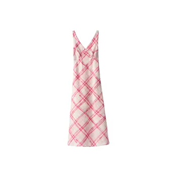 ZXZA Sleeveless Dresses Women's Red White Plaid