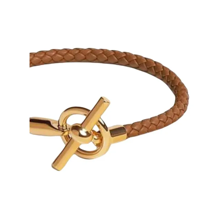 HERMES Calfskin, Gold Plated Bracelets Men's Brown-2