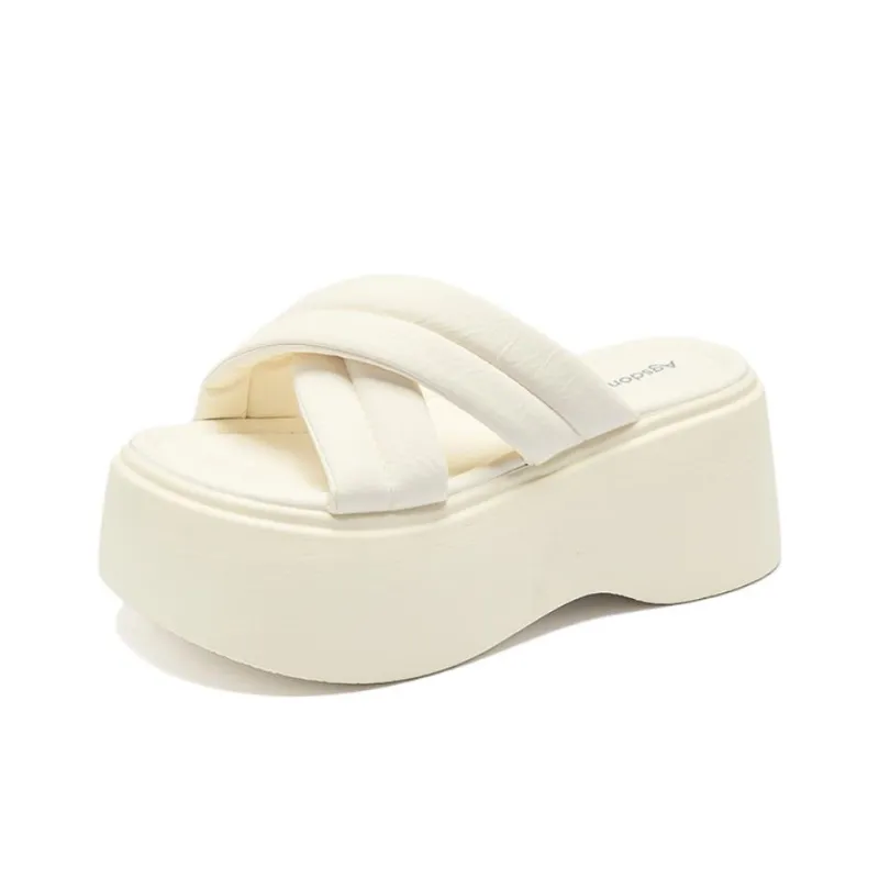 AGSDON Slide Slippers Women's Beige/Black-1