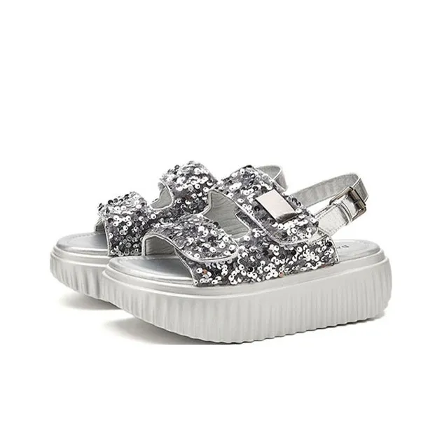 DAPHNE Beach Sandals Women's Black, Silver-5