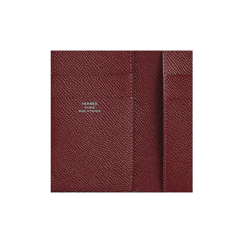 HERMES Bearn Epsom Leather Wallet Women's Black & Hermes Red-3
