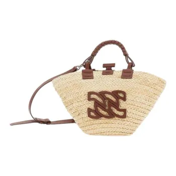 Casadei Natural Fiber With Calfskin Tote Bag, Shopping Bag, Shoulder Bag, Crossbody Bag, Handbag Women's Natural