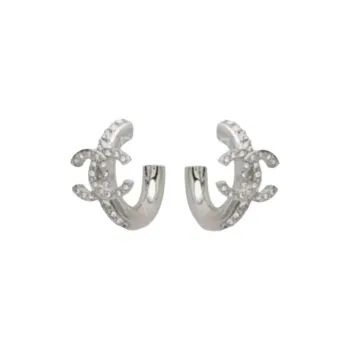 CHANEL Metal Earrings Unisex Silver