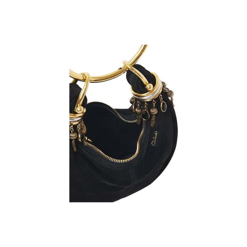 Chloe Goatskin Hobo Bag, Shoulder Bag, Crossbody Bag, Handbag Mini Women's Black-3