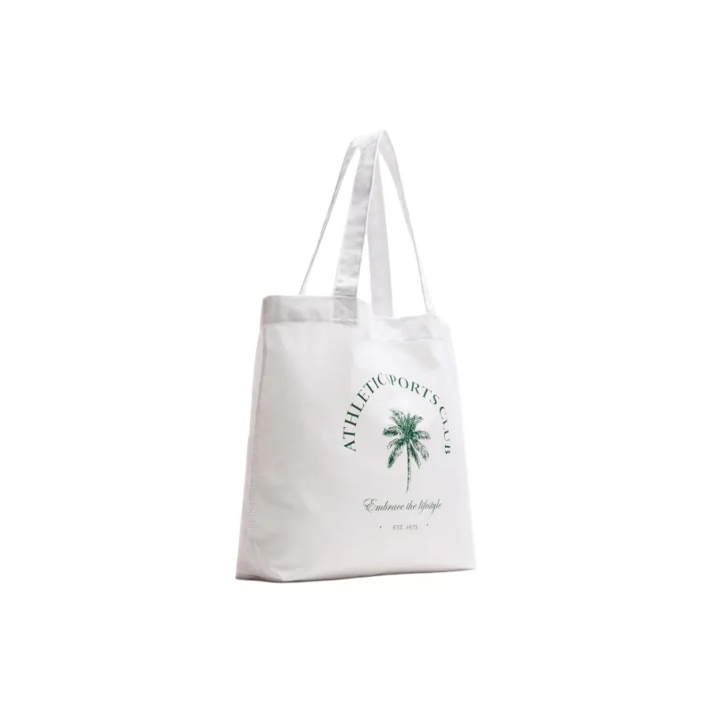 ZARA Cotton Tote Bag, Shopping Bag, Shoulder Bag Unisex White & Green-1