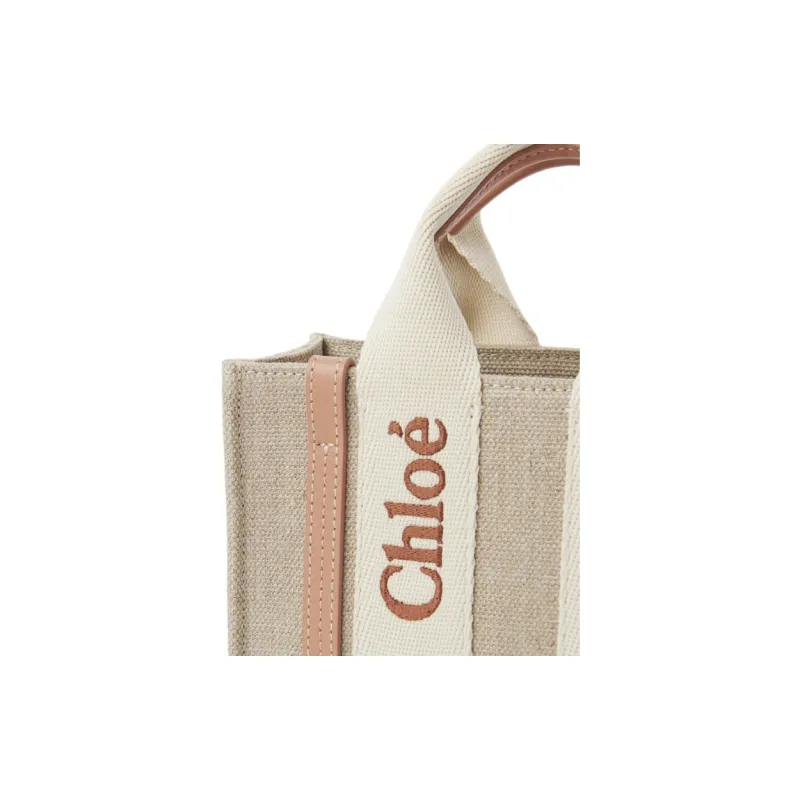 Chloe Woody Linen Tote Bag, Shopping Bag, Handbag Mini Women's Wooden Orange-3