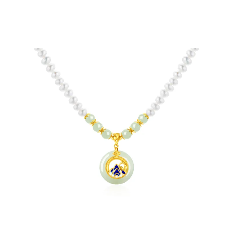 Lao Feng Xiang Hetian Jade Necklaces Pale Greenish White Jade Women's-0